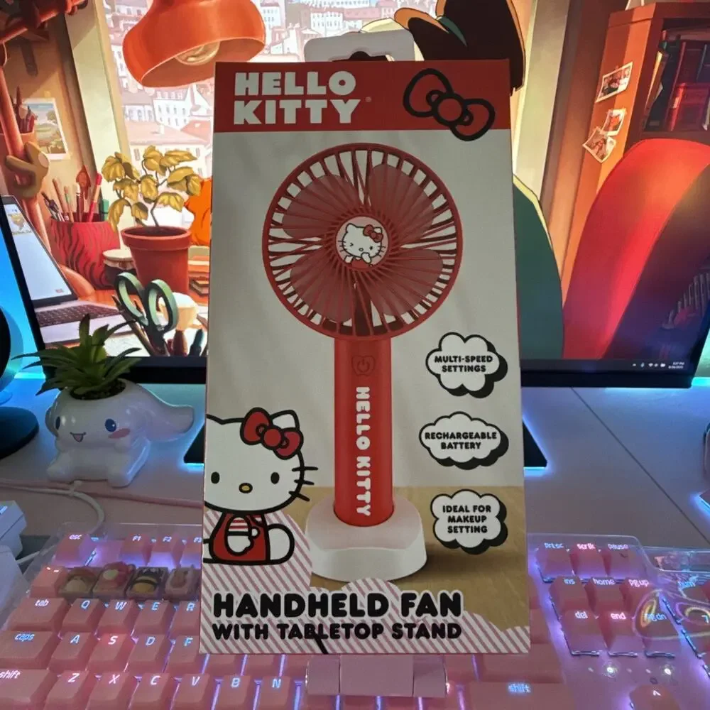 Hello Kitty Portable Fan Stand Makeup Multi Speed Rechargeable Cable 2025 Sanrio